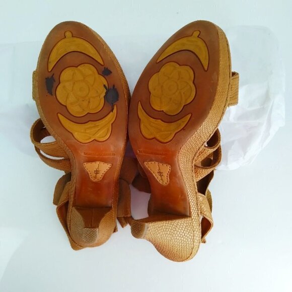 Born Crown Brown Snakeskin Leather Huge Flower Open Toe Sling Back Sandals Sz7 - Picture 5 of 8